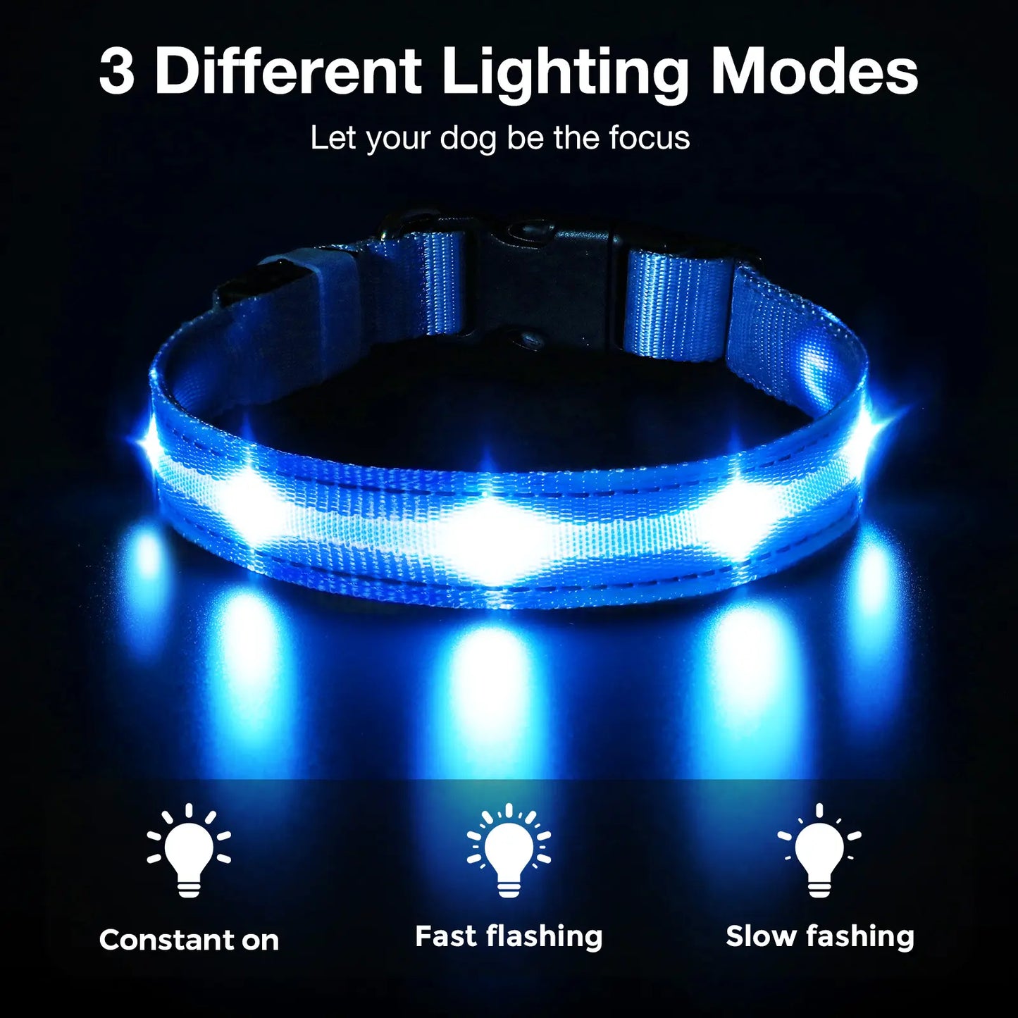 Ultra-Bright LED Dog Collar, Rechargeable & Waterproof, High Visibility Glow for Night Walks, Adjustable Safety Collar for All Dogs