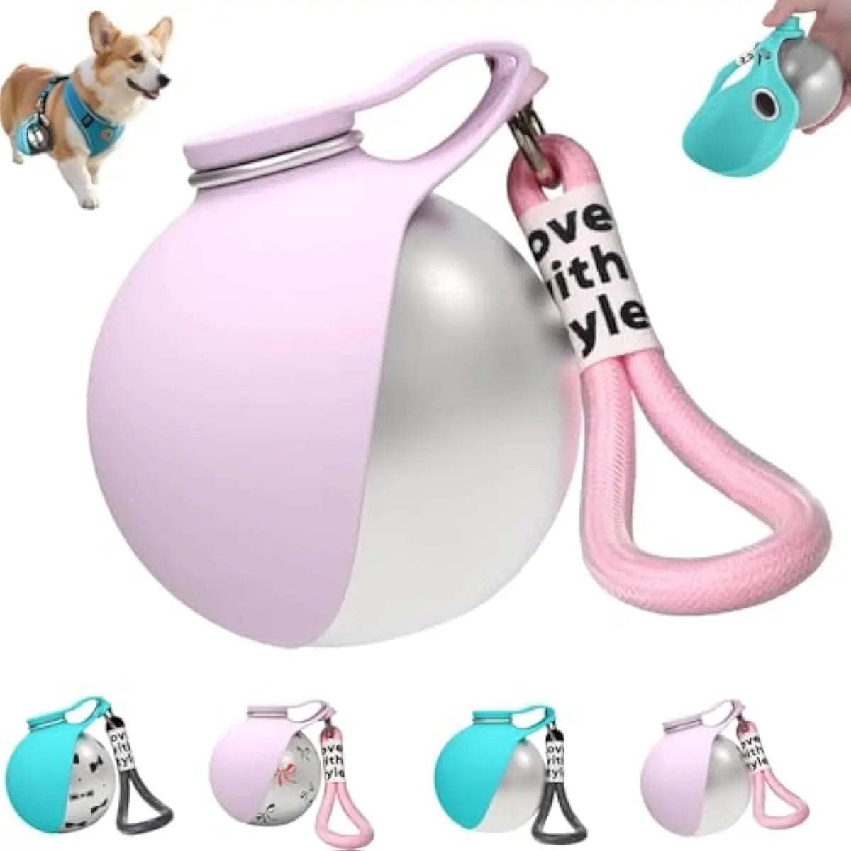 2-In-1 Portable Dog Water Bottle with Foldable Silicone Bowl, Bpa-Free Stainless Steel Pet Tumbler, Leak-Proof Travel Water Dispenser for Walking, Hiking & Road Trips(10Oz, Pink & Blue)